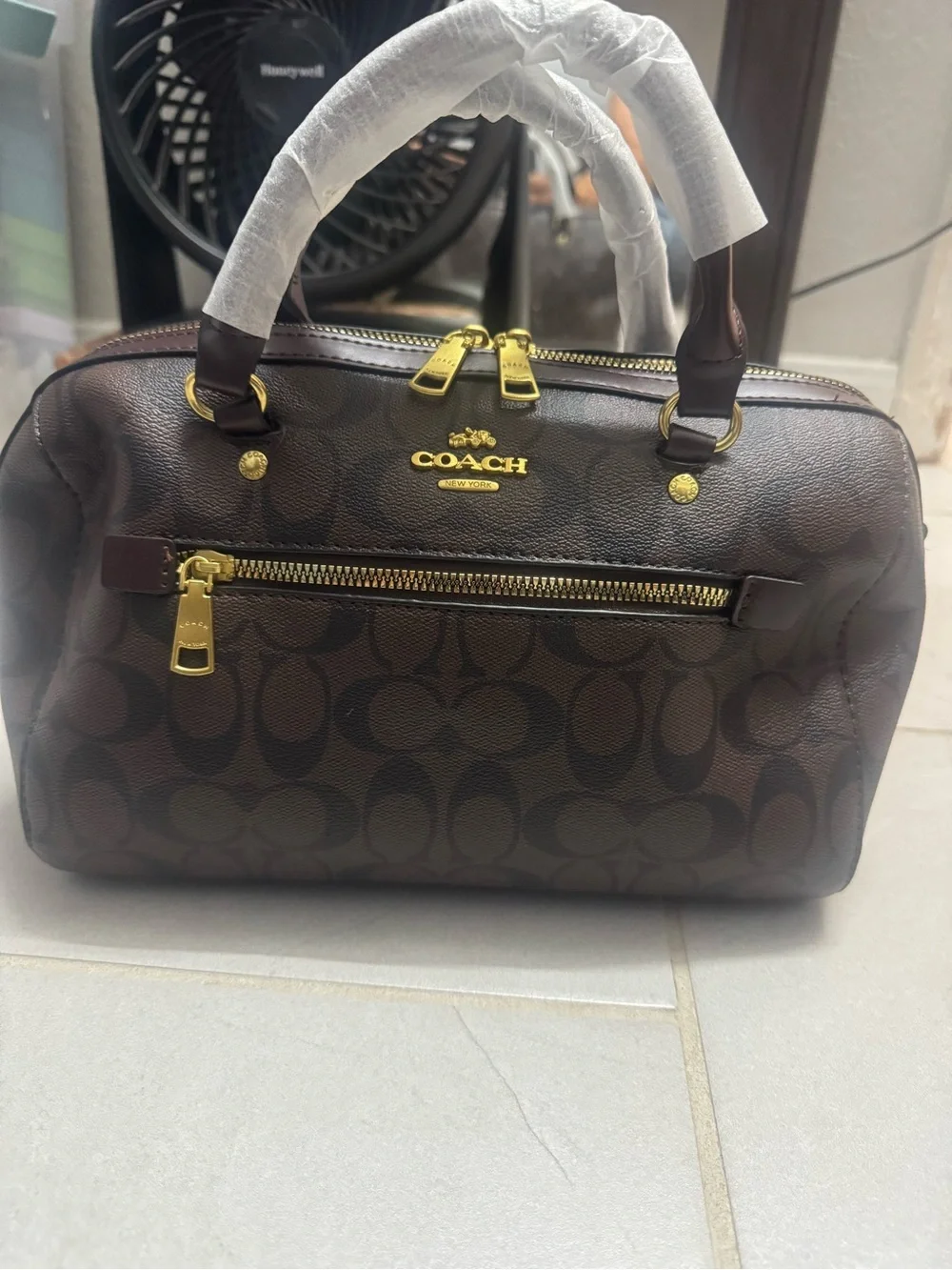 Canvas Dome Satchel with Gold Hardware